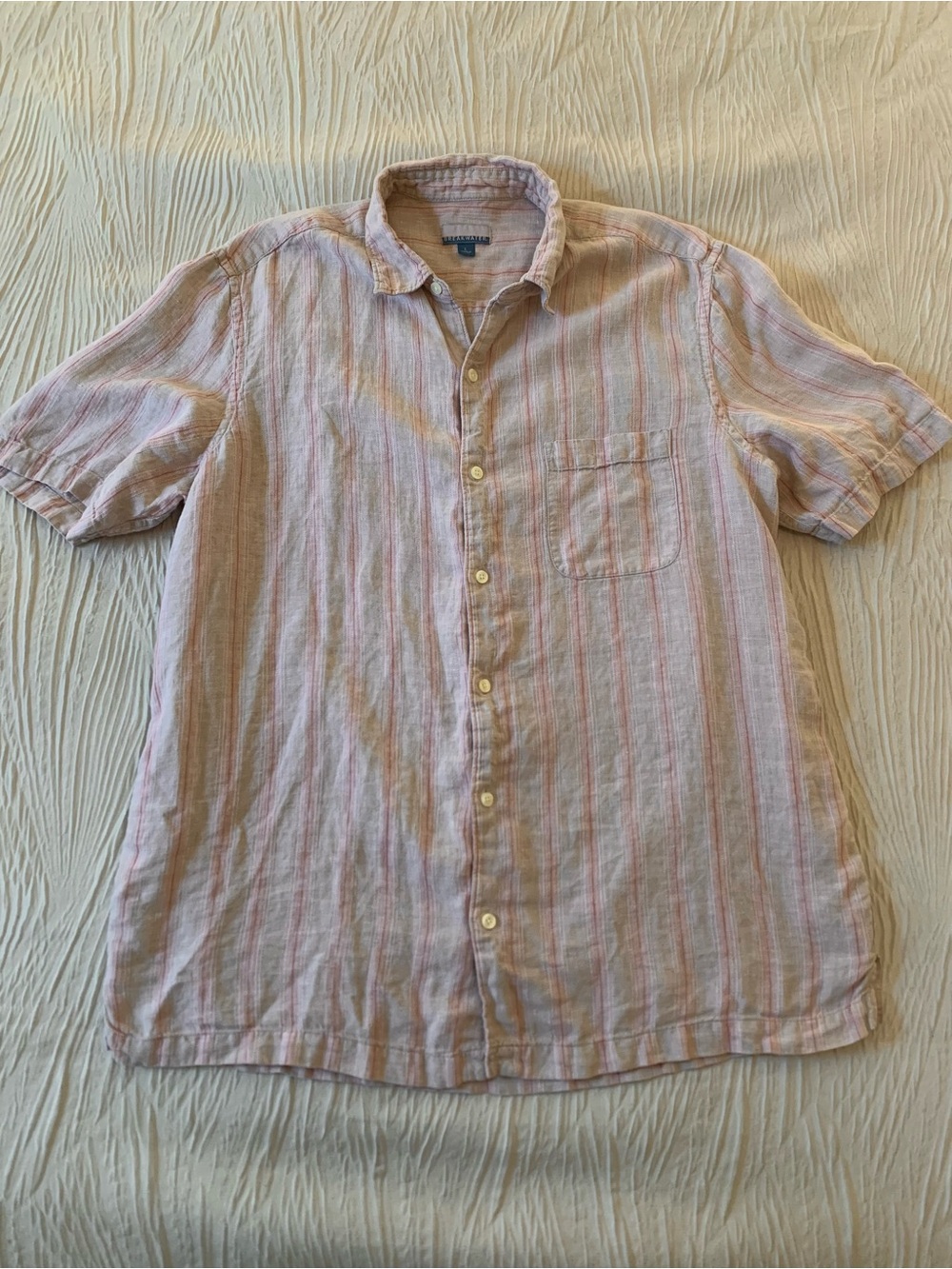 Breakwater 100% Linen Tan Lightweight Button Down Short Sleeve Shirt, size L